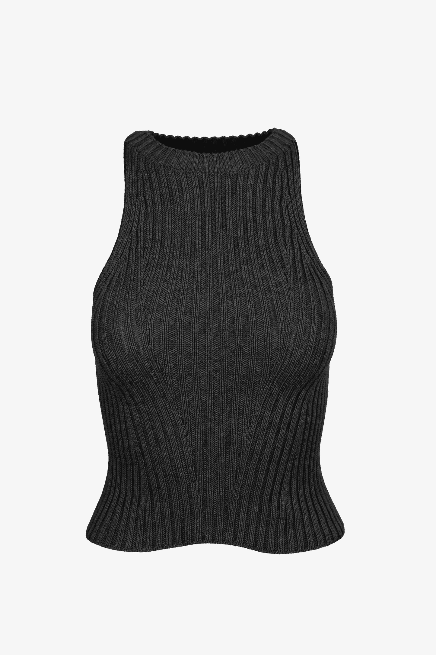 Zora Muscle Tank in black with rib design and crop hem.