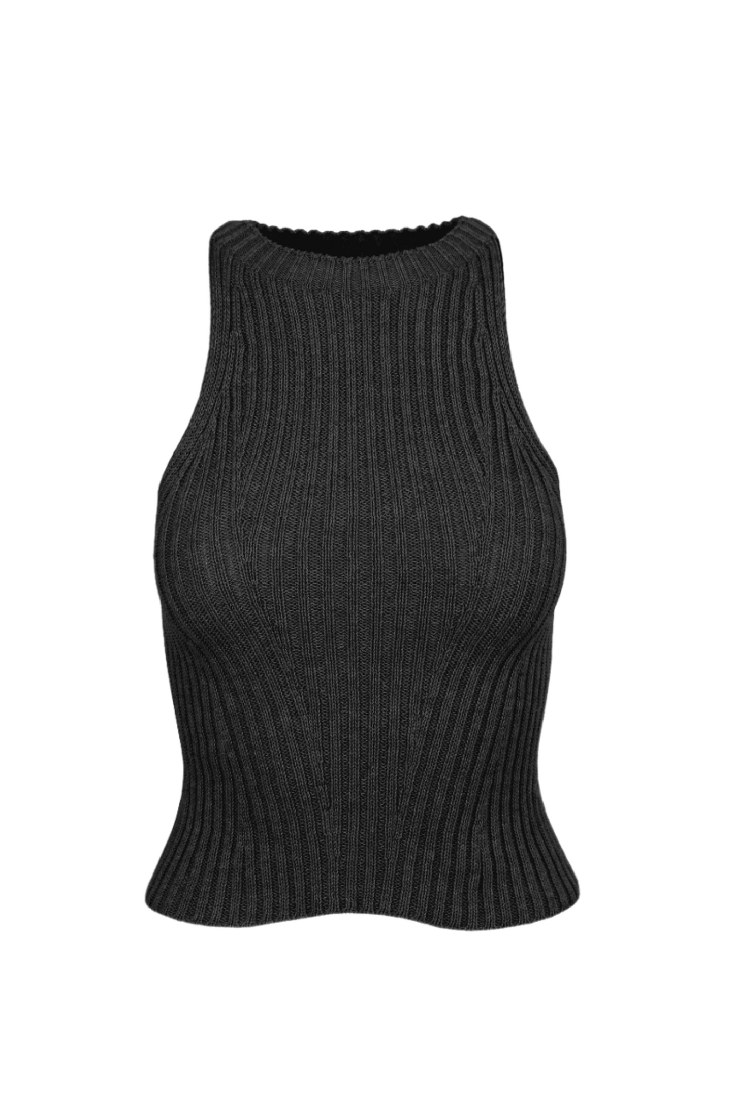 Zora Muscle Tank in black with rib design and crop hem.