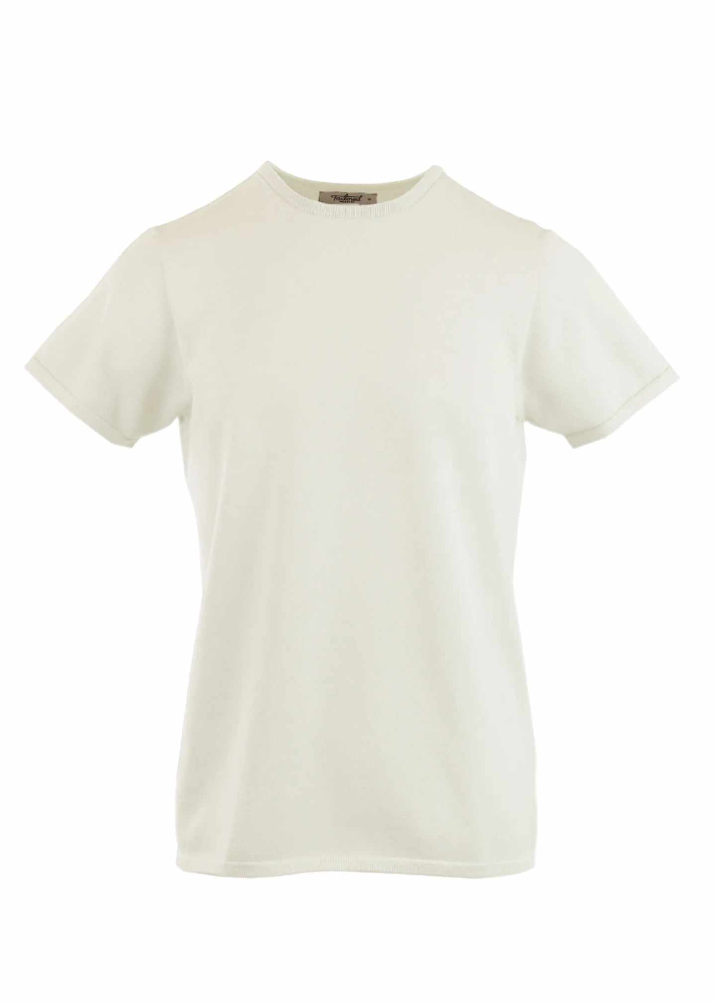 Beckett Tee in Ivory, tailored fit with tubular trim, eco-friendly fabric.