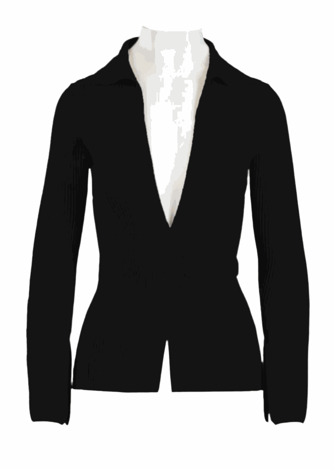 Elios Cardigan in black with plunging neckline and waist tie closure.