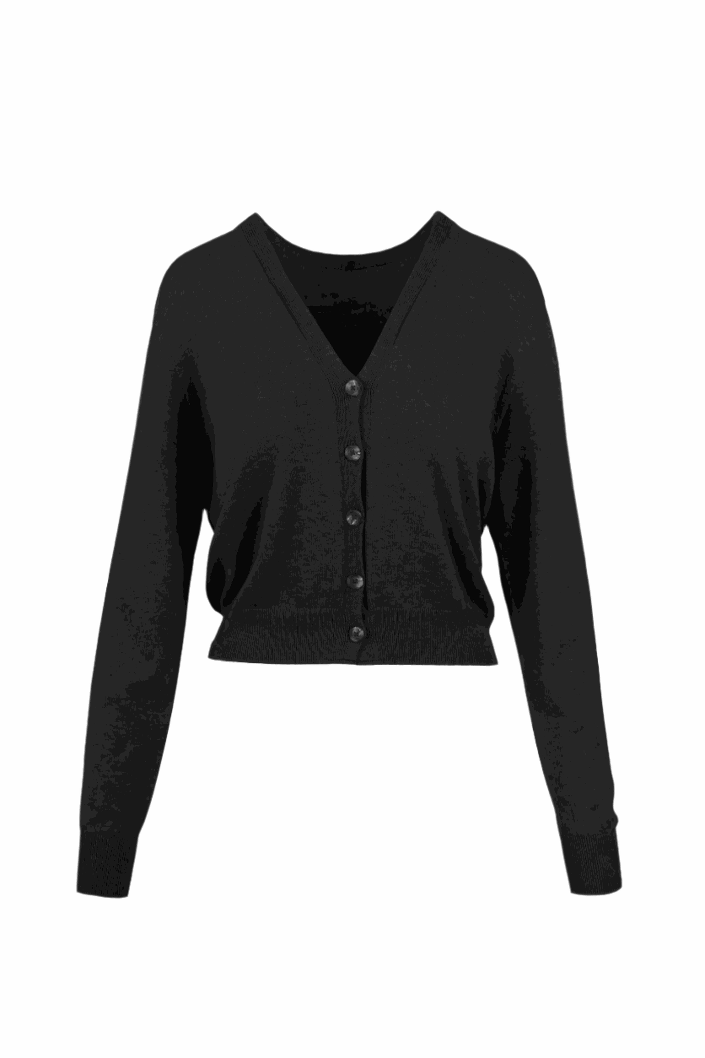 Mara Crop Cardigan in Nero with V-neckline and relaxed sleeves.
