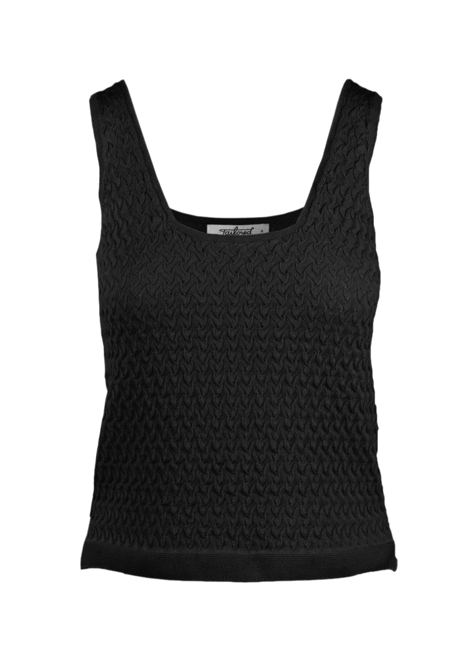 Hoshi Pointelle Tank in black, featuring a relaxed fit and rounded neckline.