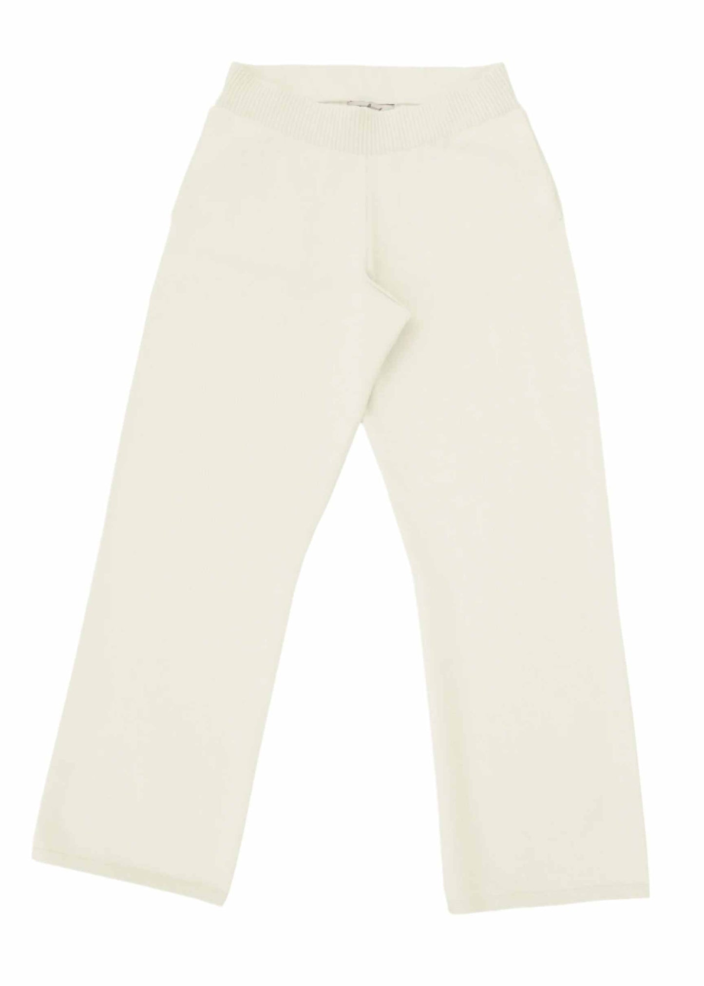 Eclipse Crop Pant in ivory with elastic waistband and flat side pockets.