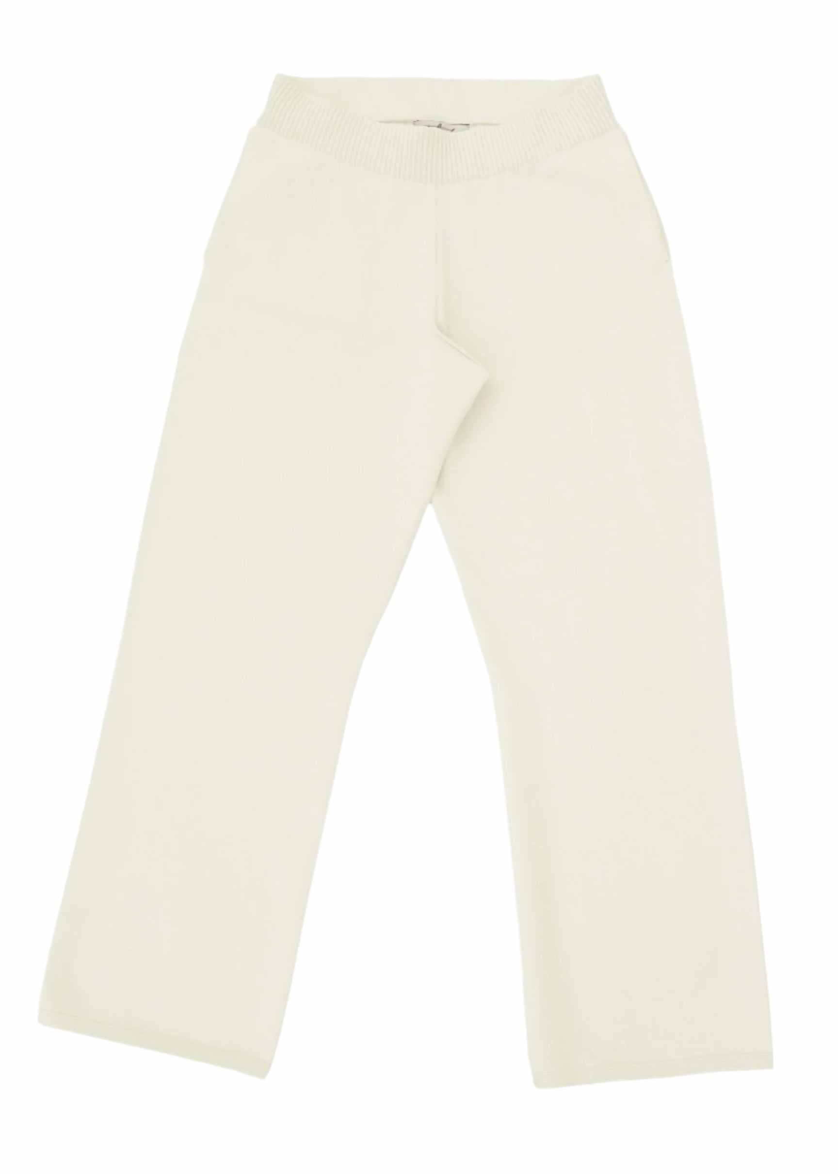 Eclipse Crop Pant in ivory with elastic waistband and flat side pockets.