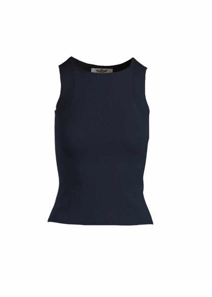 Allenas Tank Top in navy with body-hugging fit and ribbing detail.