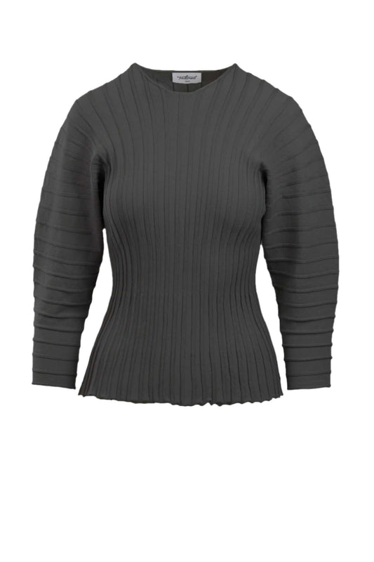 Hewal Pullover in charcoal with 3/4 dolman sleeves and pleated texture.