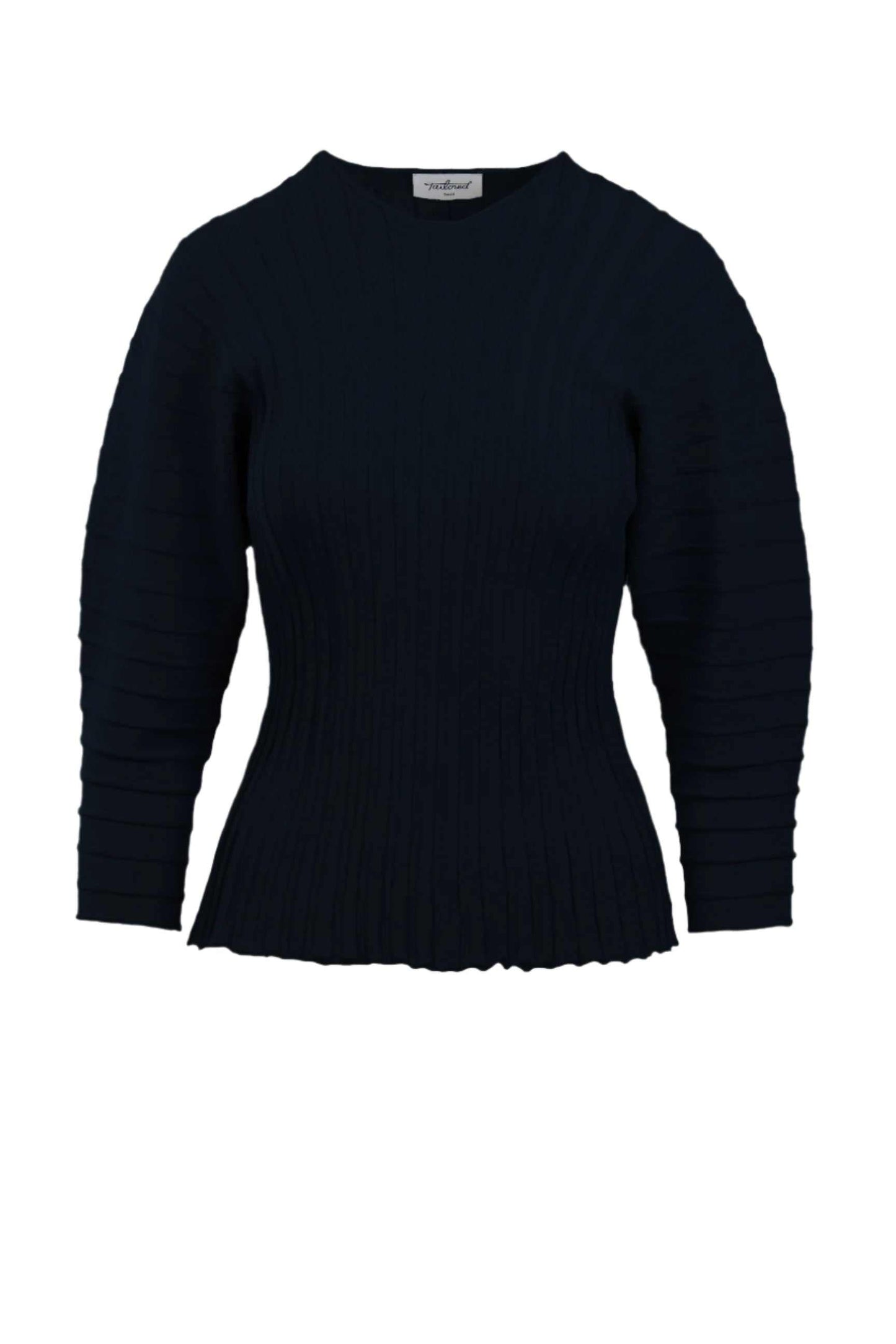 Hewal Pullover in navy with 3/4 dolman sleeves and pleated texture.