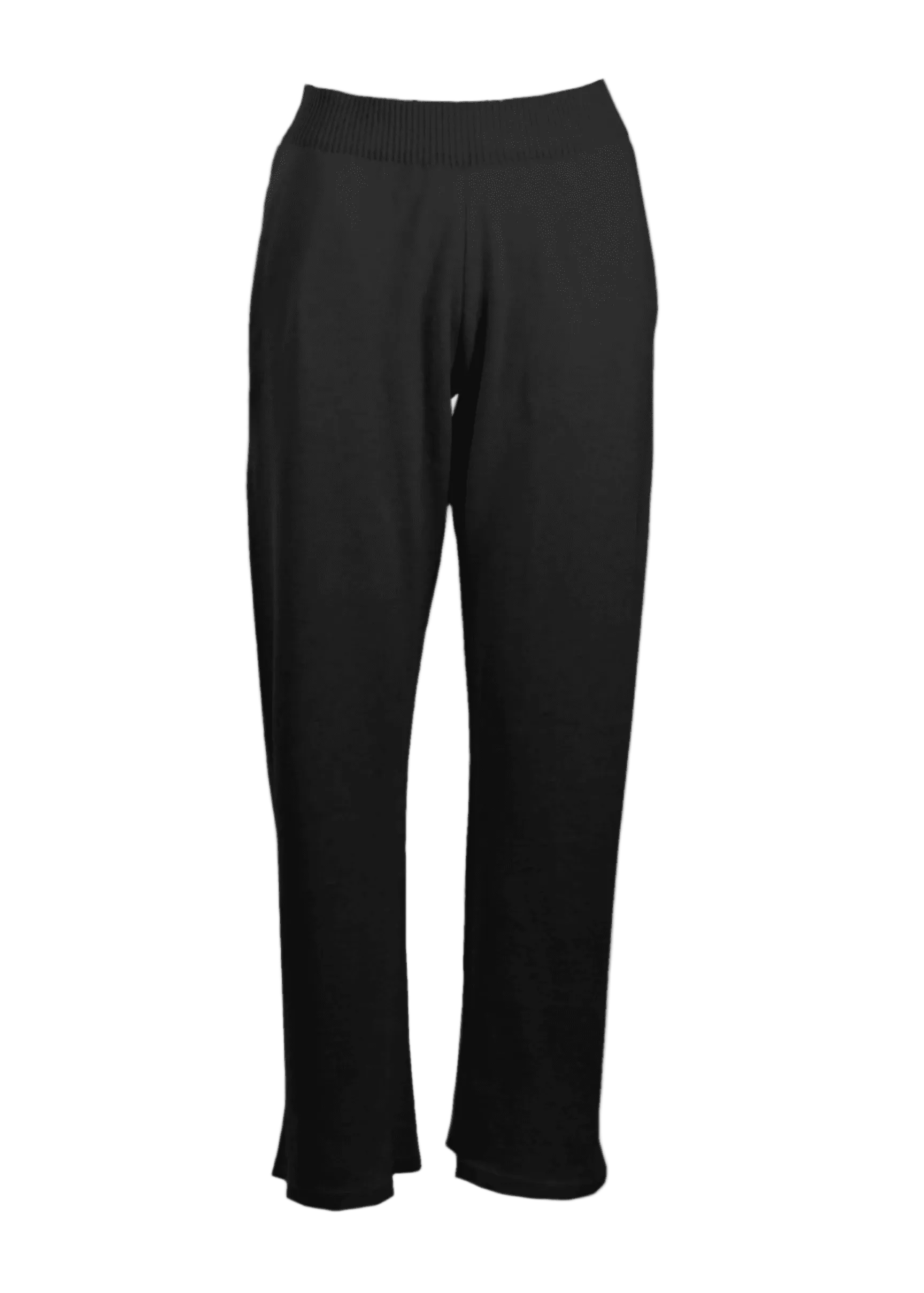 Iris Lounge Pant in black with ribbed elastic waistband and flat side pockets.