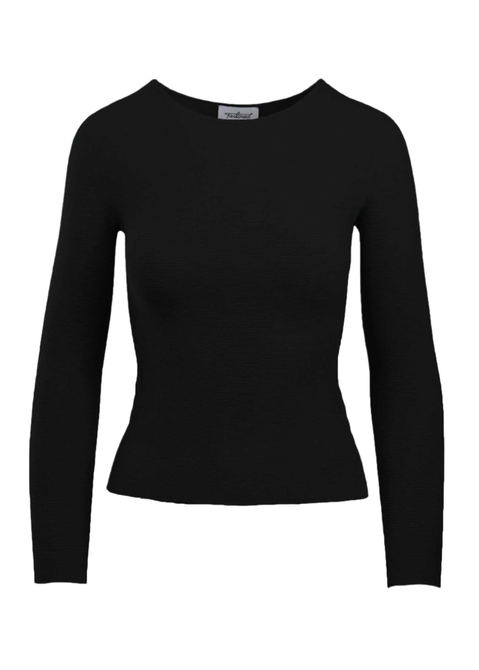 Black Rory Long Sleeve crafted from eco-friendly ecoviscose fabric, showing seamless ribbed design.