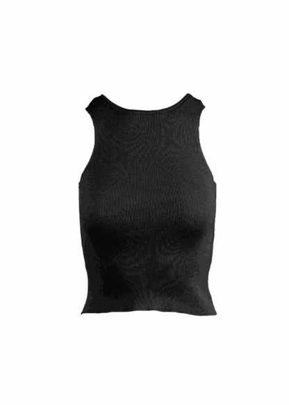 Astra Racerback Tank in Nero, sleeveless with round neckline and seamless finish.