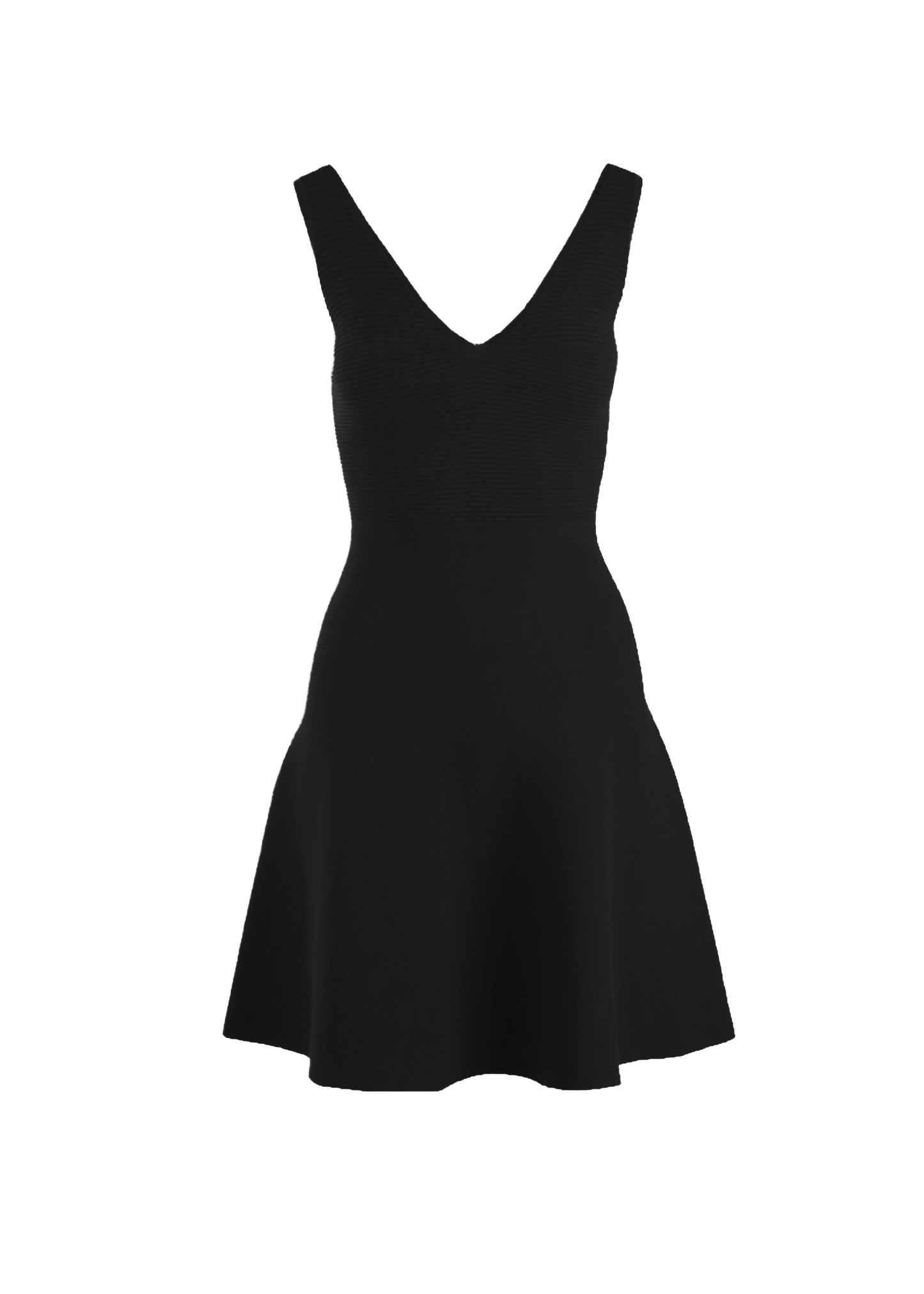 Black Jericho Flare Dress with V-neck, cinched waist, and flared silhouette made from sustainable EcoViscose blend.