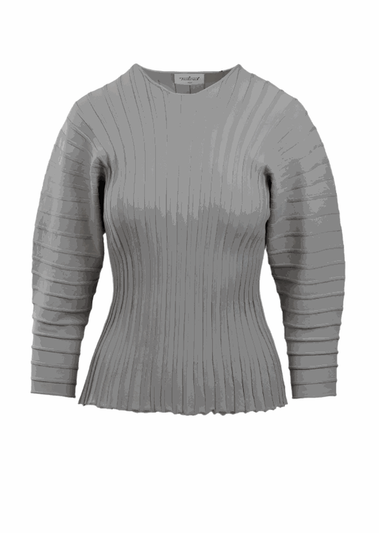 Hewal Pullover in light grey with pleated texture and 3/4 dolman sleeves.