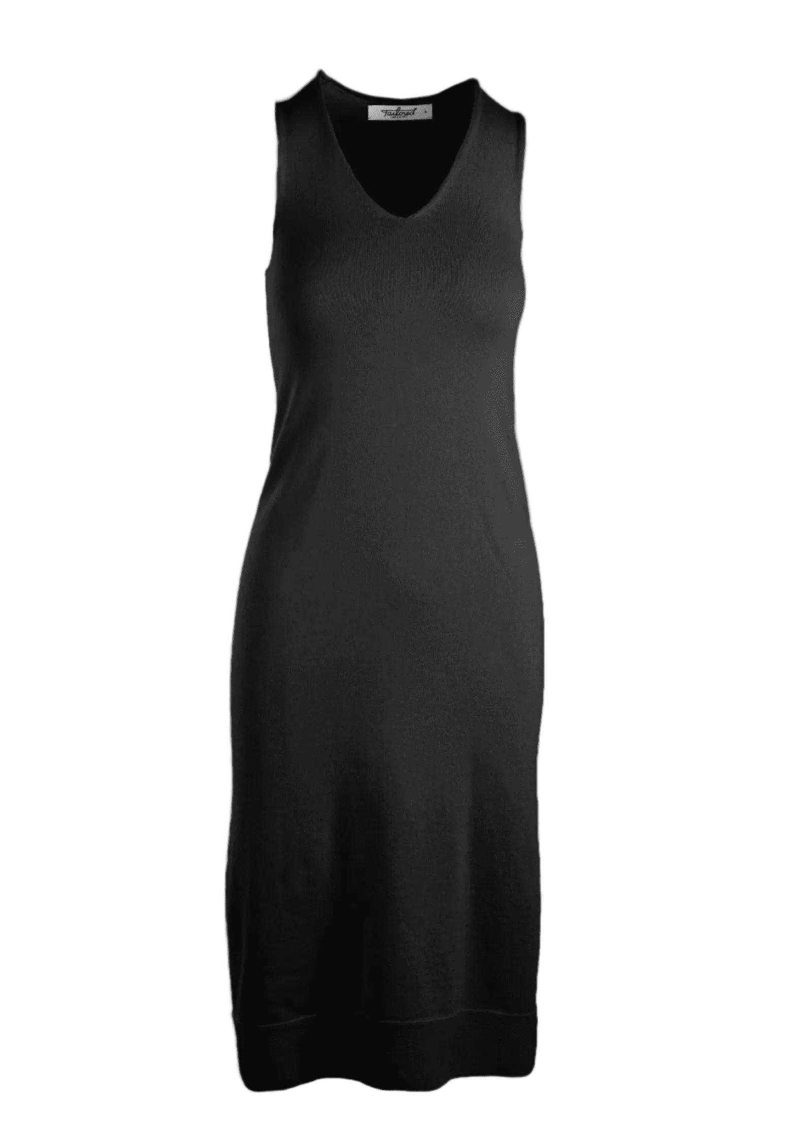 Blythe V-Neck Dress in Nero, sleeveless midi length, eco-friendly cotton.