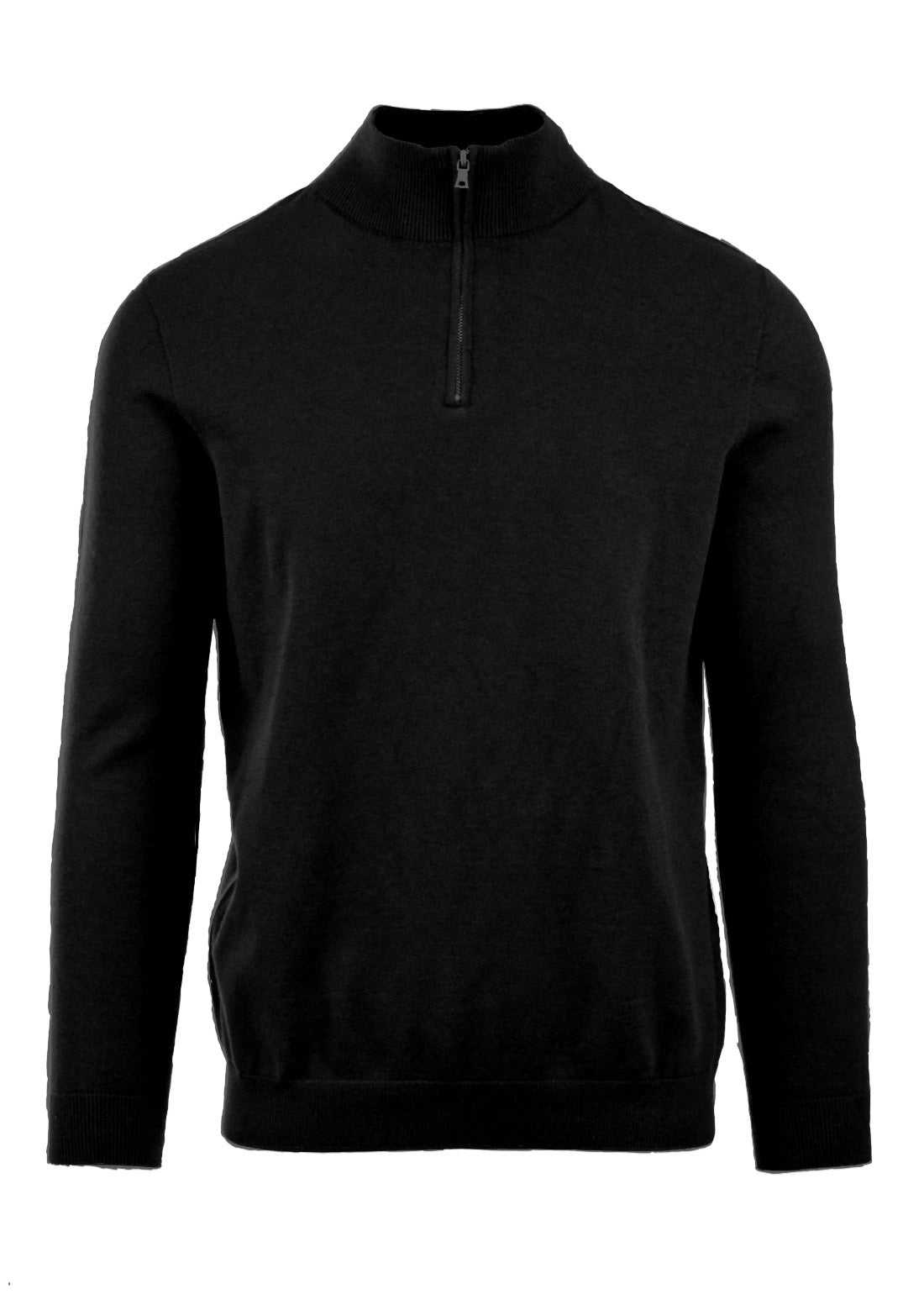 Black Nash Zip Pullover with quarter zip and ribbed cuffs and hems.