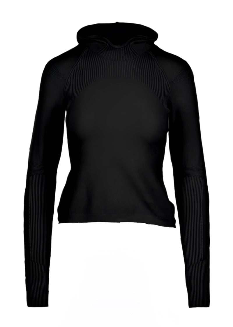 Black Isolde Slim Hoodie with ribbed detailing and long sleeves.