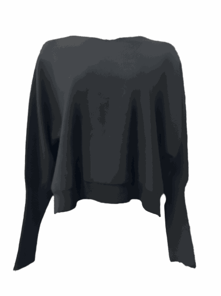 Armers Top in black with high-low bodice and oversized drop sleeves.