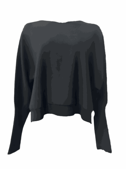 Armers Top in black with high-low bodice and oversized drop sleeves.