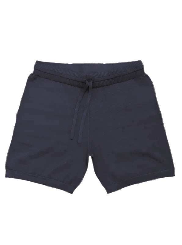 Cane Short with ribbed elastic waistband, side pockets, in navy color.