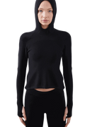Isolde Slim Hoodie in black with sleek fit and ribbed detailing.