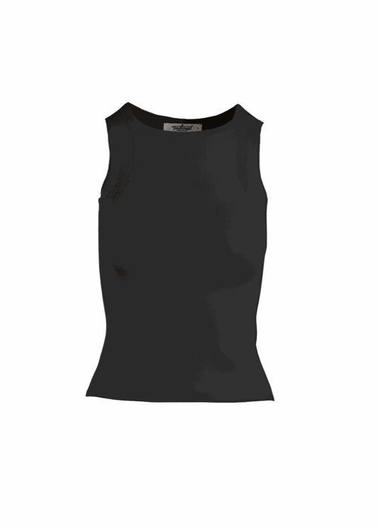 Allenas Tank Top in Black with ribbed detailing, seamless design.