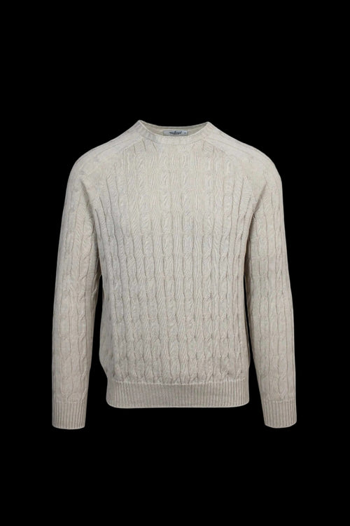 Dorian Cableknit Crewneck sweater with lightweight cable-knit design and raglan bodice.
