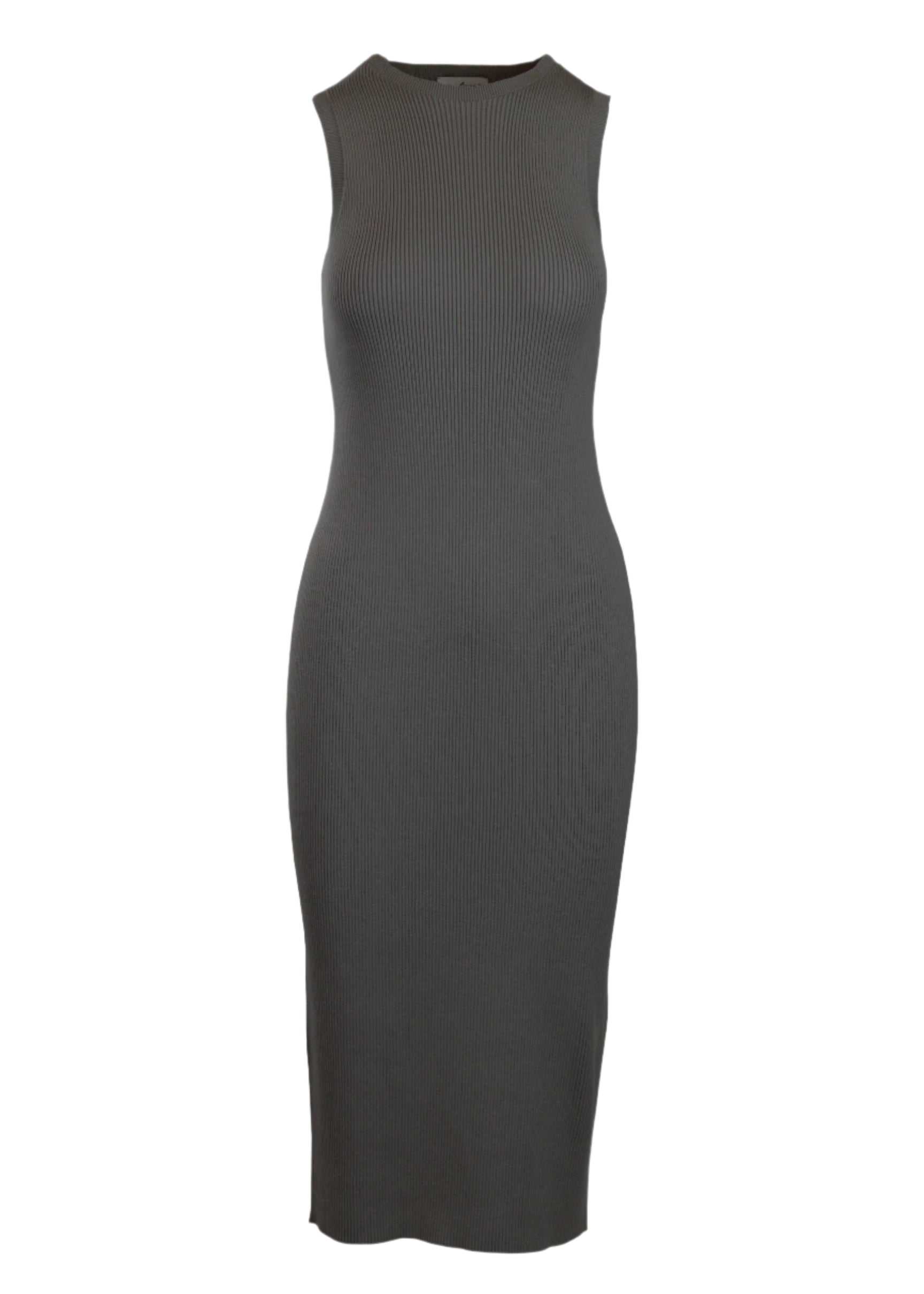 Sleeveless ribbed Naza Dress in slate grey, eco-friendly and sustainably made.