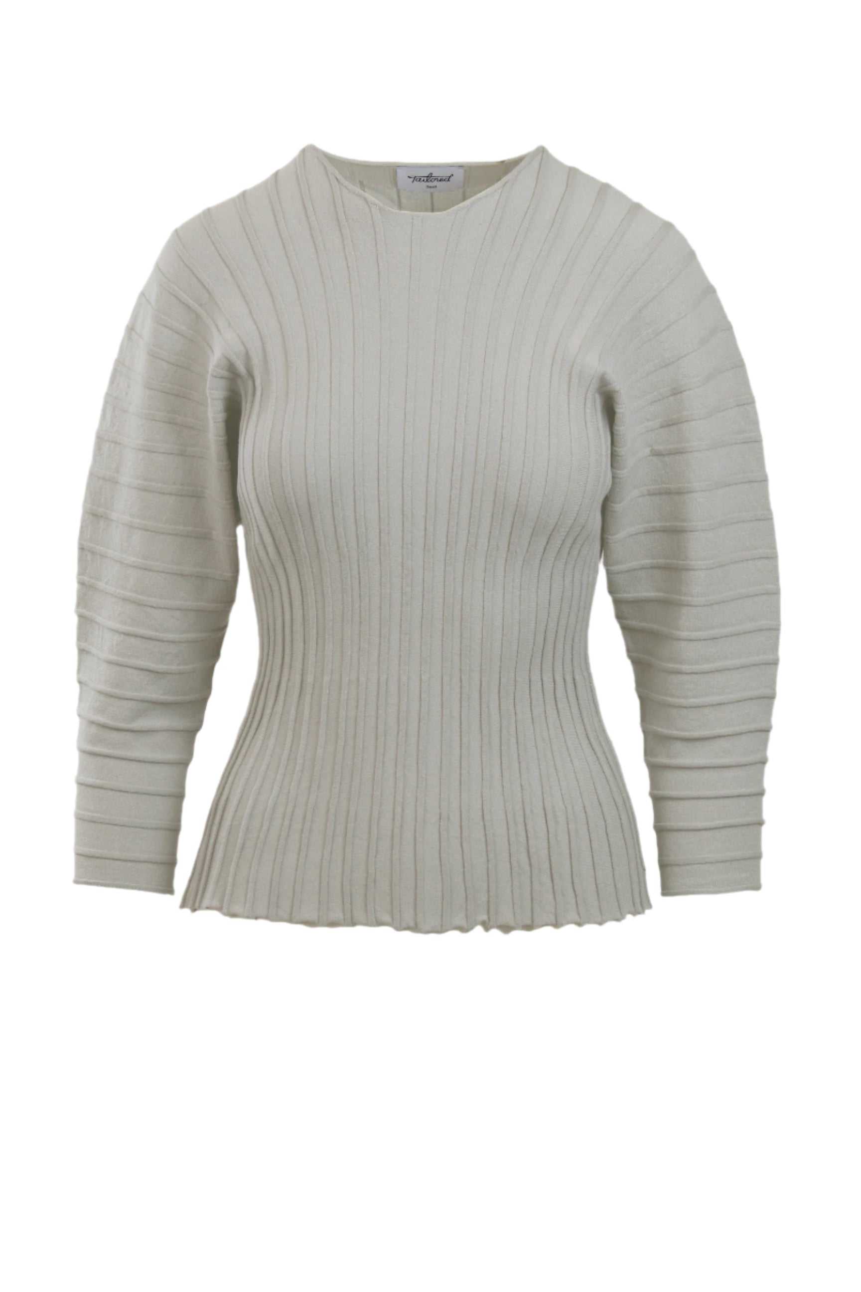 Hewal Pullover in Cement with pleated dolman sleeves and seamless design.
