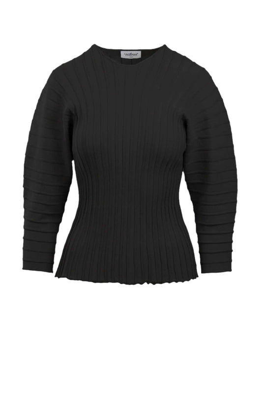Hewal Pullover in black with 3/4 dolman sleeves and pleated texture.