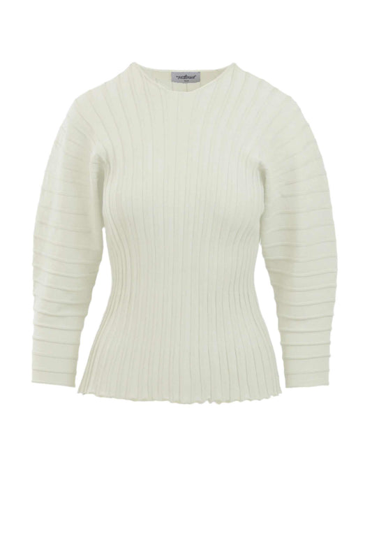 Hewal Pullover in ivory with pleated texture and 3/4 dolman sleeves.