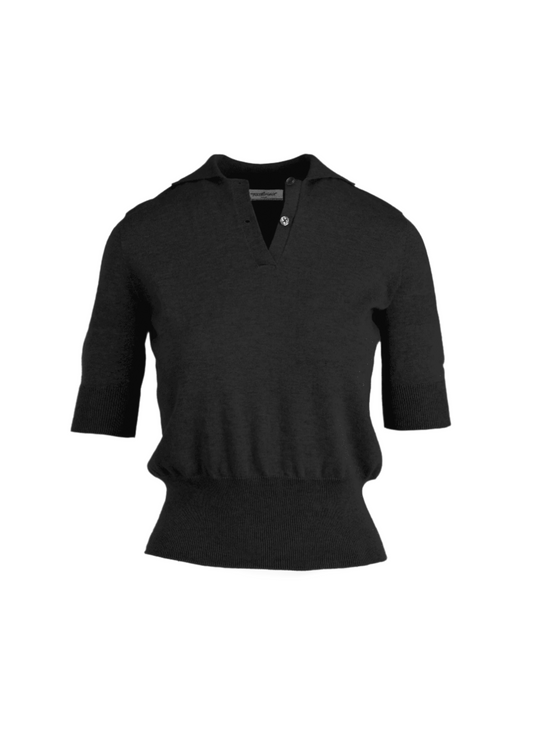 Saintt Sinners Ekko Polo in Nero color featuring 3/4 sleeve and ribbed trim.