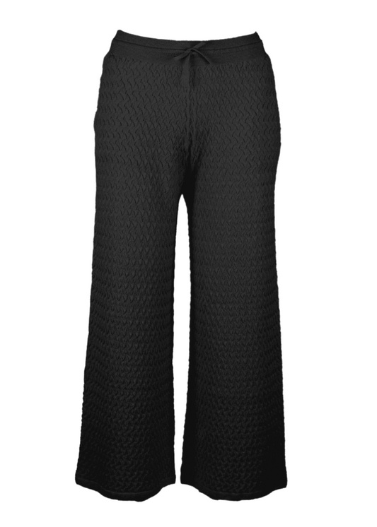 Hana Pointelle Pant in Nero, women's cotton pants with elastic waistband and pockets.